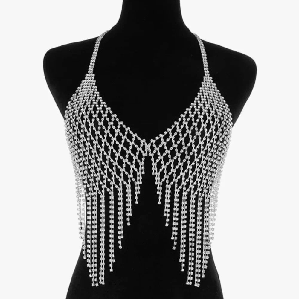 New Rhinestone Bra Top Body Chain Bikini Accent - Picture 3 of 16